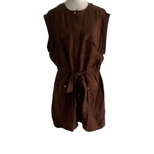 J. Crew Brown Linen/Cupro Blend 18 Tie Waist Chelsea Sleeveless Mini Dress